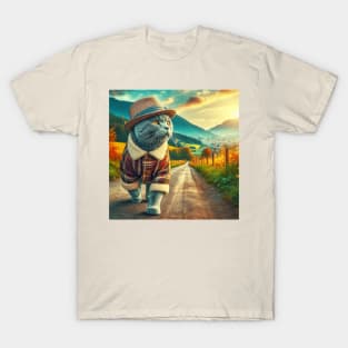 Cute cat in hat in the beautiful village T-Shirt